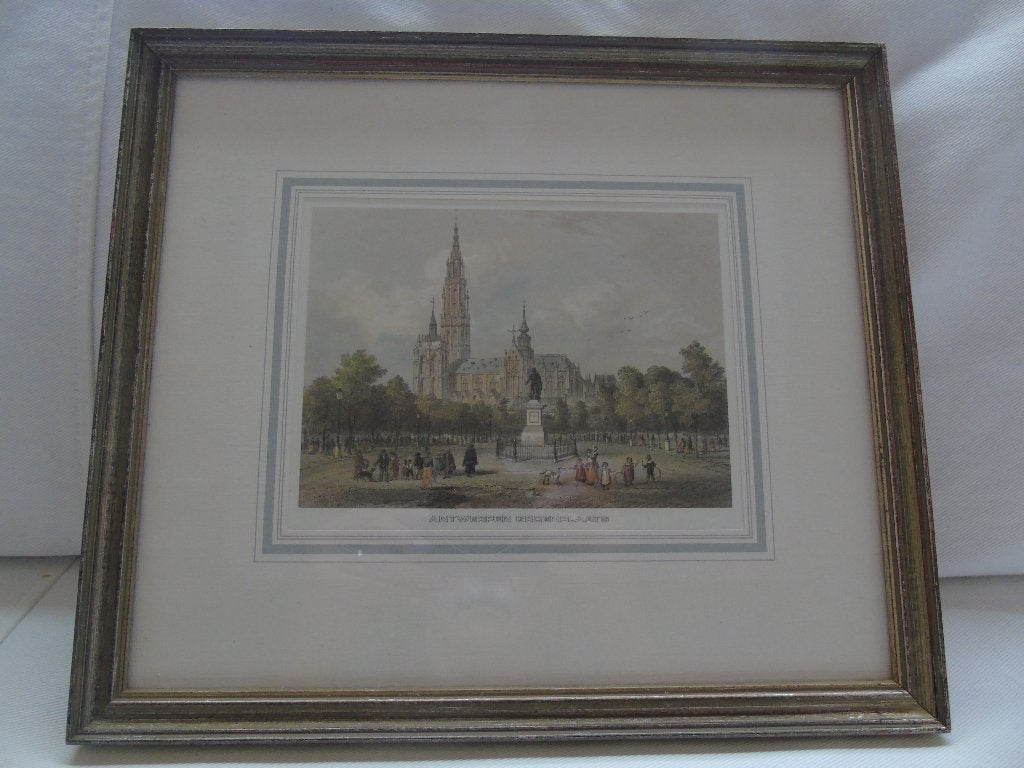 2   Zeer mooie gekleurde gravures van de stad Antwerpen, Antiek en Kunst, Ophalen, Gravure
