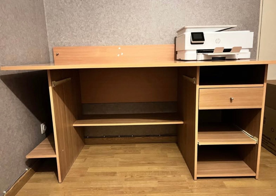 Bureau met bureaustoel., Ophalen, Gebruikt, Met lades, Bruin