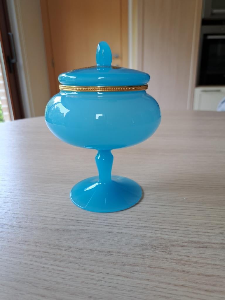 Oude Italiaanse vaas in blauwe Opaline uit Murano, Ophalen