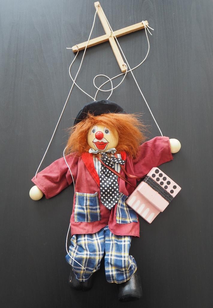 Marionnette en bois "Clouwn+Accordéon", Ophalen of Verzenden