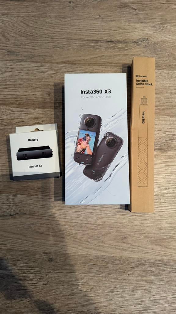 Insta360 X3 + Invisible Selfie Stick + Extra Batterij, Ophalen, Zo goed als nieuw