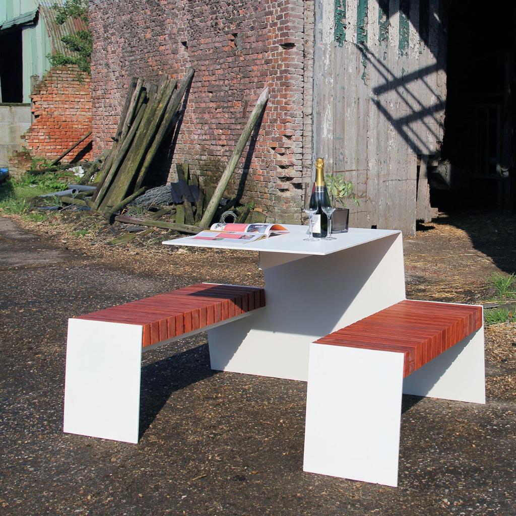 tuintafel in staal en padoek, Tuin en Terras, Ophalen, Nieuw