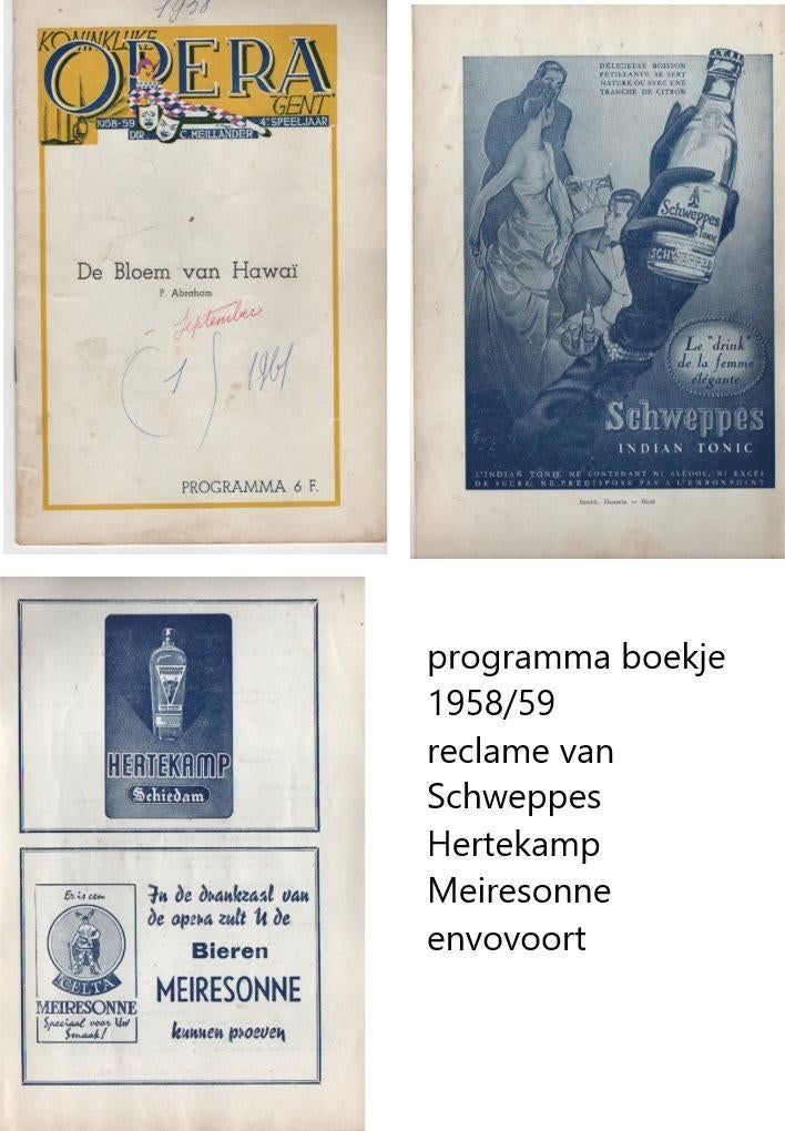 Meiresonne  reclame in programma's boekjes opera  Gent, Enlèvement ou Envoi