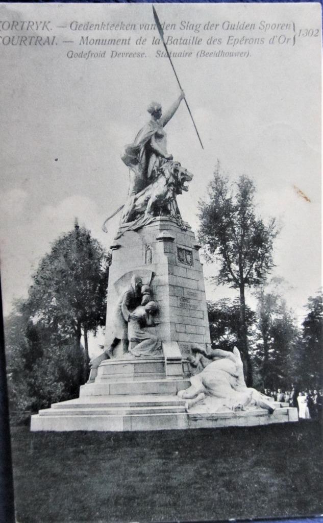 POSTKAART- KORTRIJK, MONUMENT SLAG DER GULDEN SPOREN 1906, Ophalen of Verzenden, Voor 1920, Gelopen, West-Vlaanderen