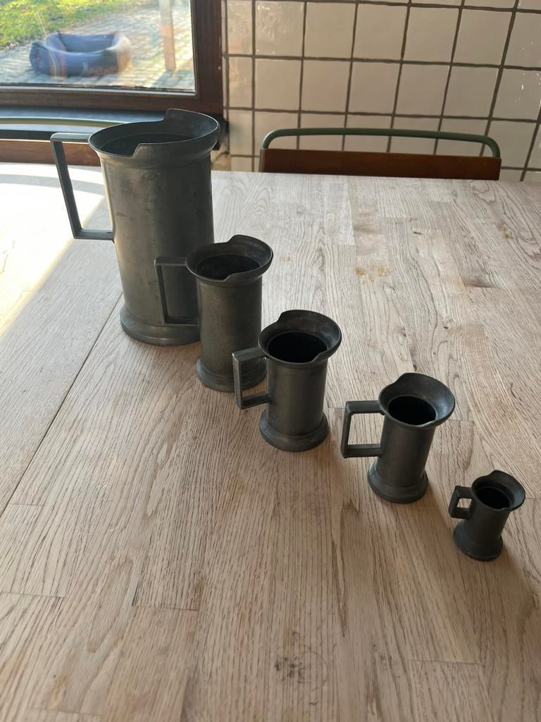 Tinnen maatbekers Peltrato  95% (5x), Antiek en Kunst, Ophalen of Verzenden