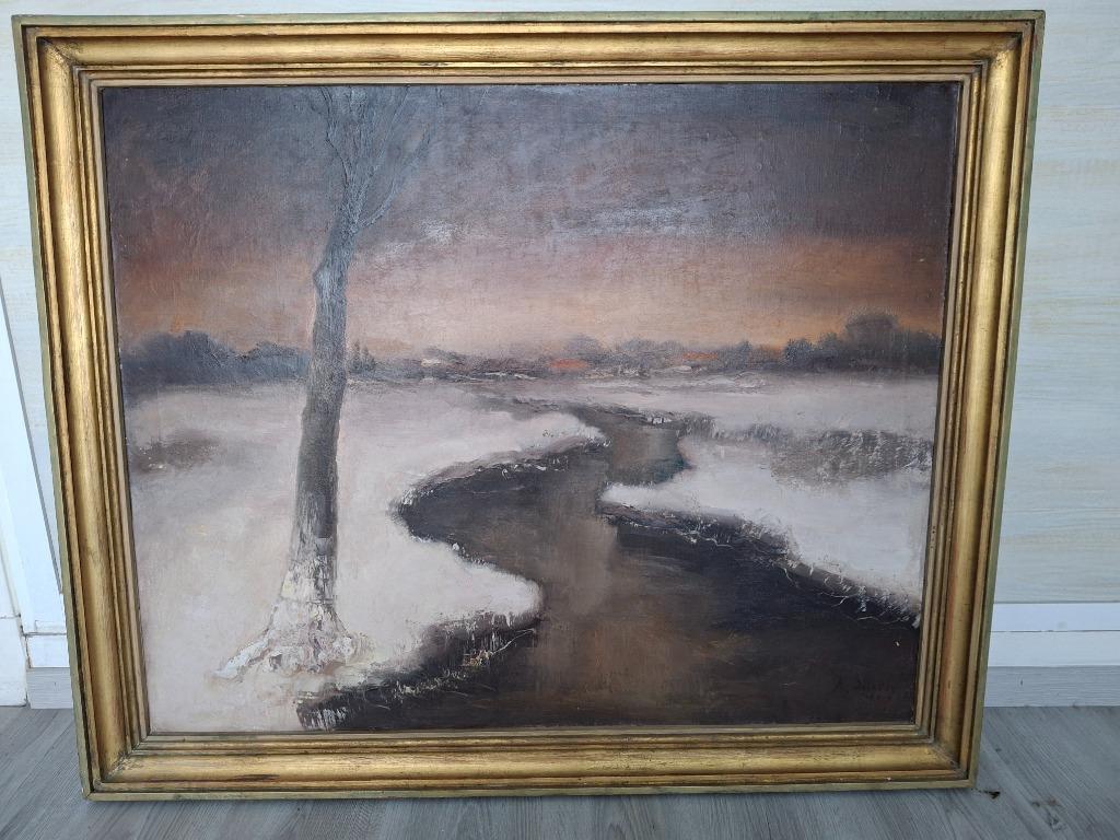 groot schilderij Albert Steel winterlandschap, Antiek en Kunst, Ophalen