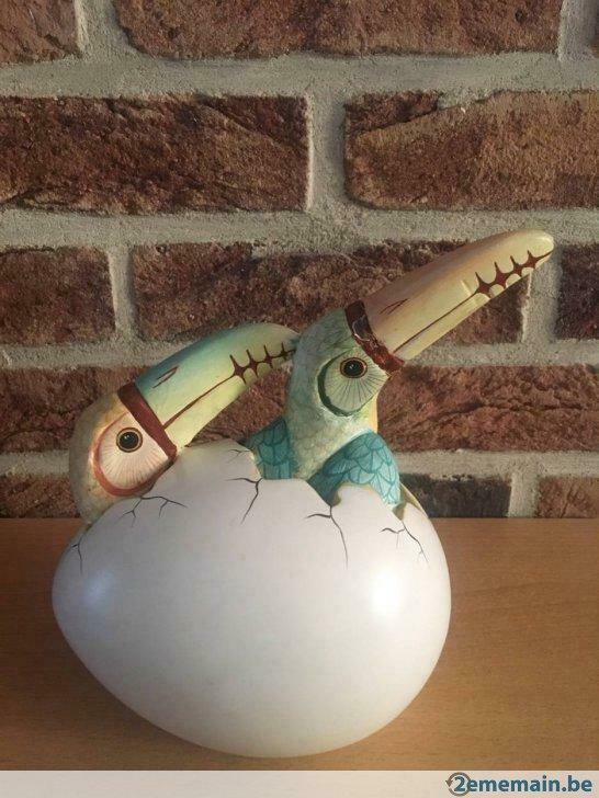 Oeuf original avec oiseaux avec signature, Antiquités & Art, Curiosités & Brocante