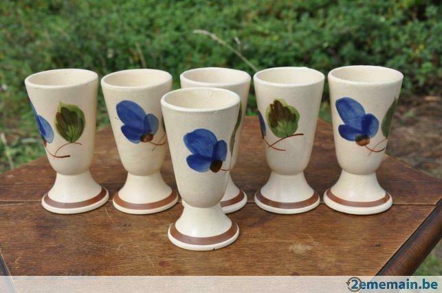 6 tasses mazarin beige avec fleur, Enlèvement ou Envoi, Utilisé, Tasse(s) et/ou soucoupe(s)