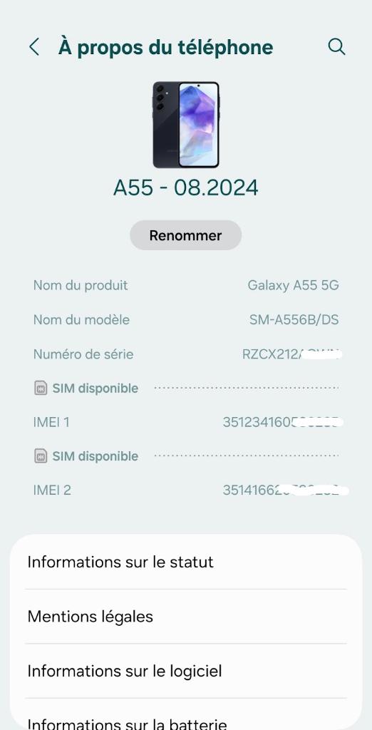 SAMSUNG A 55. 5 G / 128 Go / Noir / Parfait état, 10 mégapixels ou plus, Enlèvement, Utilisé, Sans abonnement