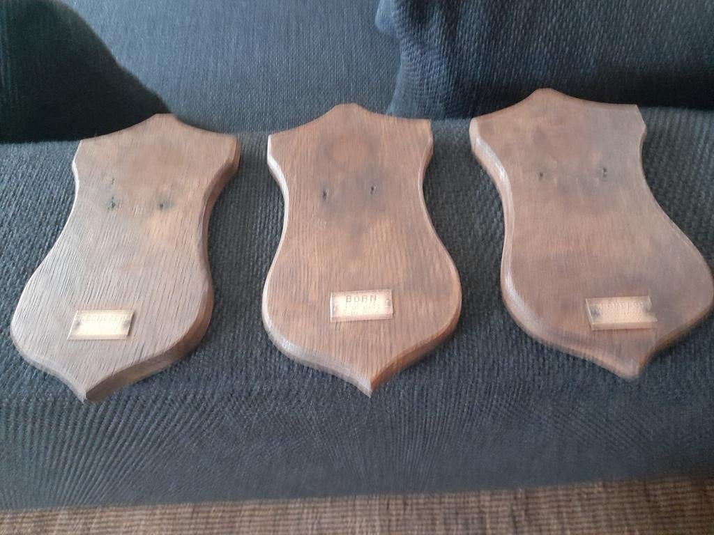3 planches en bois de cerf avec plaque de cuivre 1954, Enlèvement ou Envoi