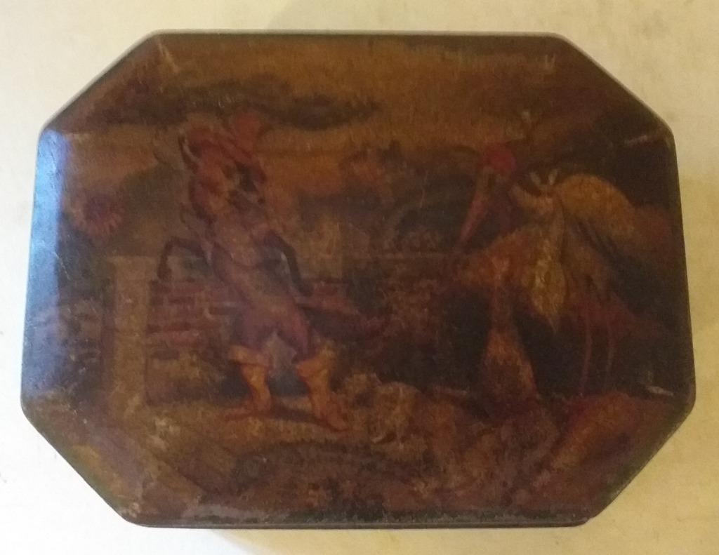 Antieke blikken doos - Pomona - De vos en de ooievaar, Verzamelen, Ophalen of Verzenden