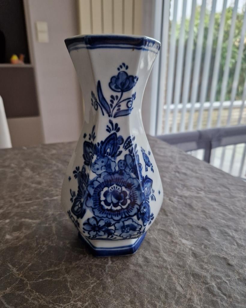 Delft Blue zeskant vaasje H20x11cm, Ophalen of Verzenden