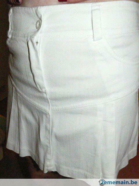 Mini jupe blanche coton plissée ;, Enlèvement ou Envoi, Porté