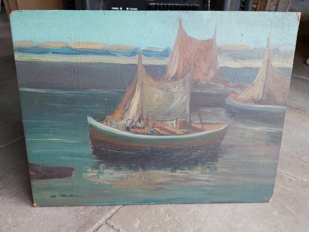 Schilderij van boten - gesigneerd, Ophalen of Verzenden