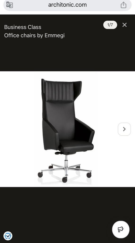 Magnifique chaise de bureau en cuire - Business Class Emmegi, Ophalen, Zo goed als nieuw, Zwart, Bureaustoel