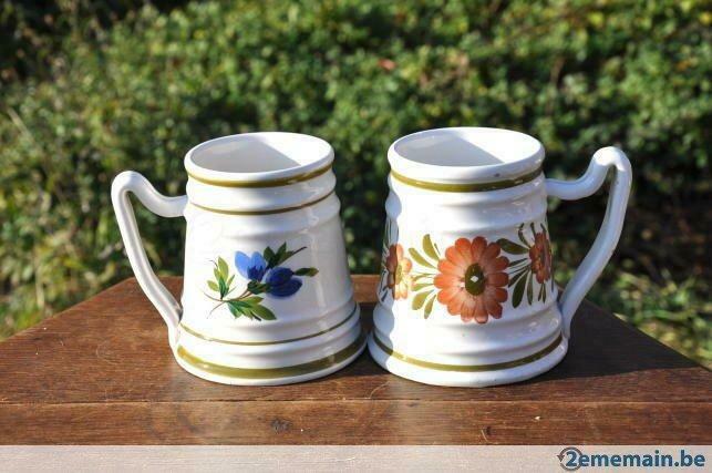 2 chopes peint main fleur bleu et orange, Enlèvement ou Envoi, Utilisé, Verre ou Verres