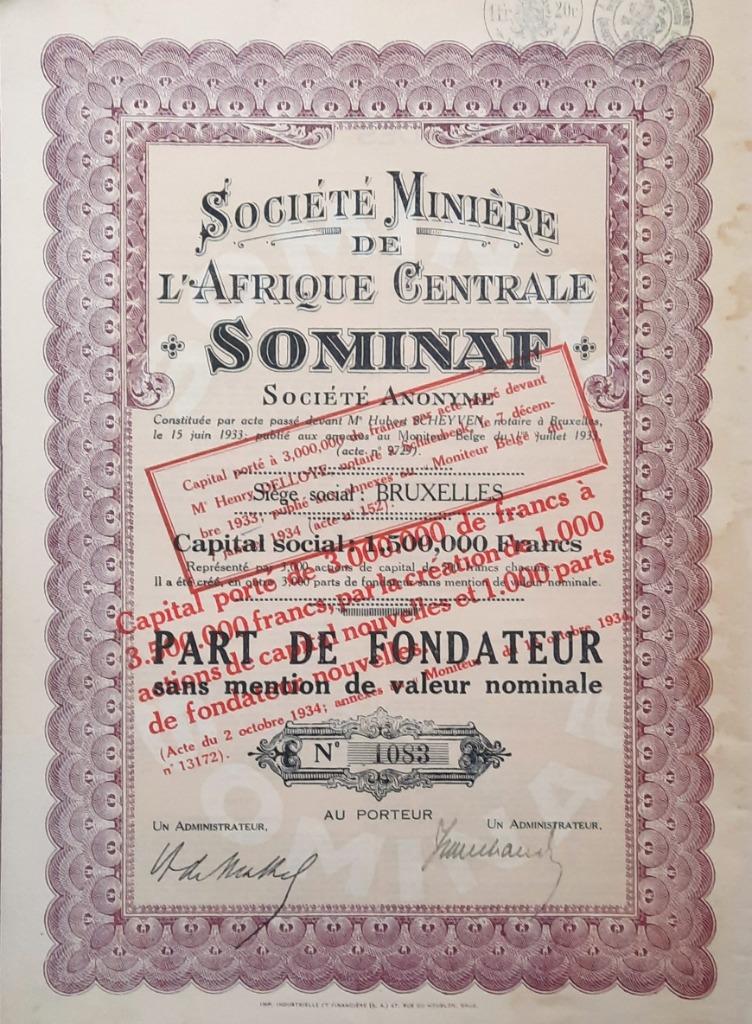 Société Minière de L'afrique Centrale - Sominaf - 1933, Timbres & Monnaies, Actions & Titres, Enlèvement ou Envoi, 1920 à 1950