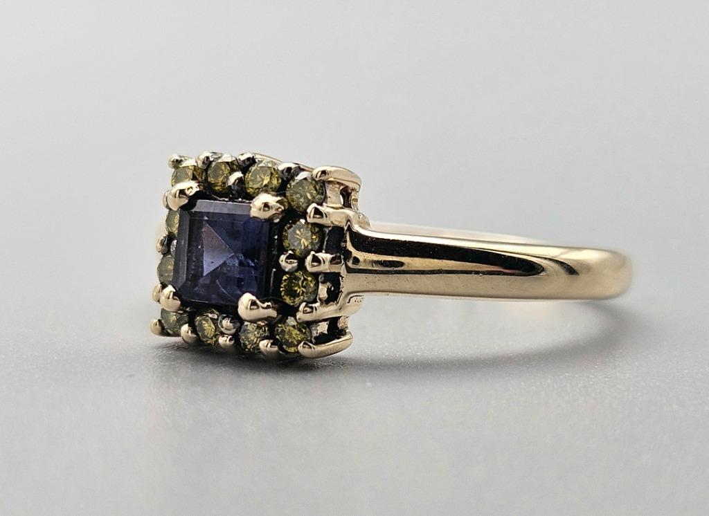 Gouden Vintage ring met Ioliet en gele diamant. 2024/85., Handtassen en Accessoires, Ringen, Overige kleuren, Ophalen of Verzenden