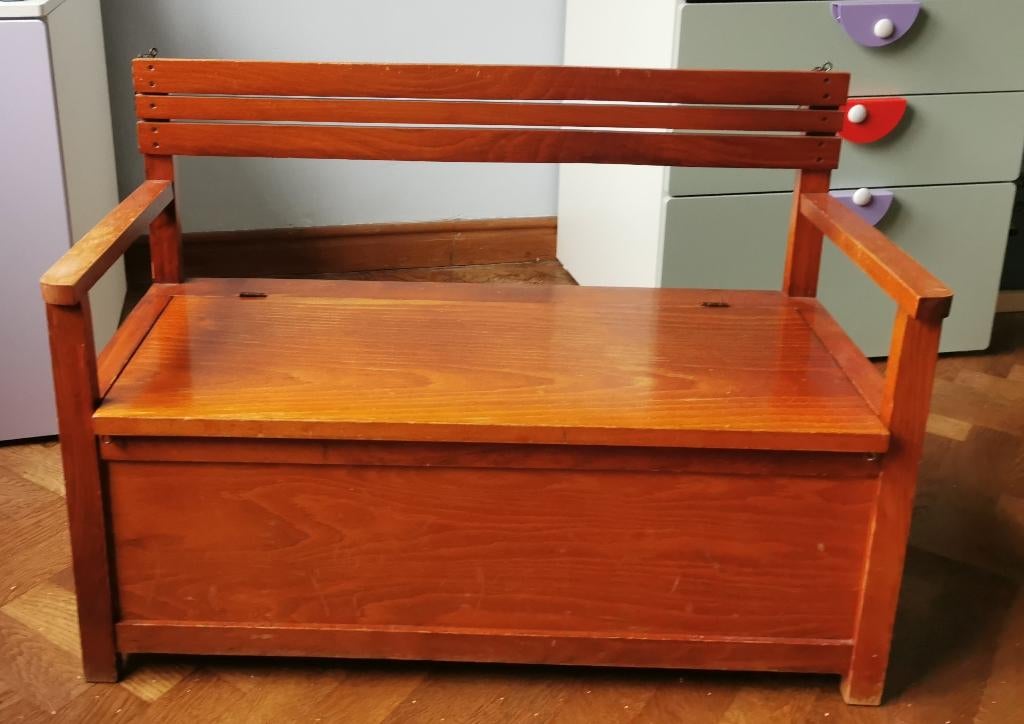 Banc coffre à jouets vintage en bois, Maison & Meubles, 50 à 100 cm, Enlèvement, Utilisé, Moins de 50 cm