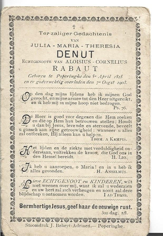 gedachtenisprentjes voor 1900 van Poperinge, Verzamelen, Bidprentjes en Rouwkaarten, Ophalen