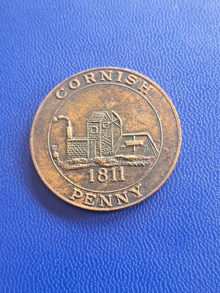1811 Engeland 1 penny Cornwall met mijn en vis, Postzegels en Munten, Munten | Europa | Niet-Euromunten, Losse munt, Overige landen