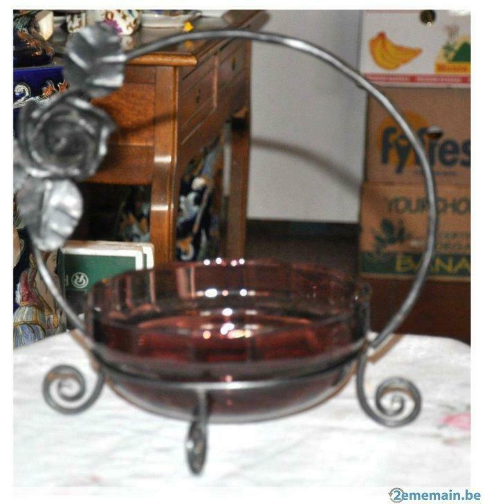fruitier verre art decor rond avec support fer forgé, Enlèvement ou Envoi