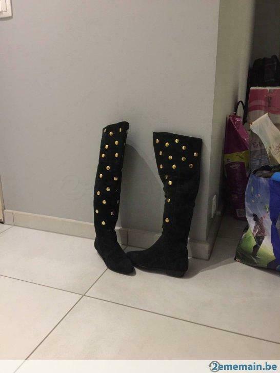 Cuissardes en daim, Neuf, Noir, Bottes hautes