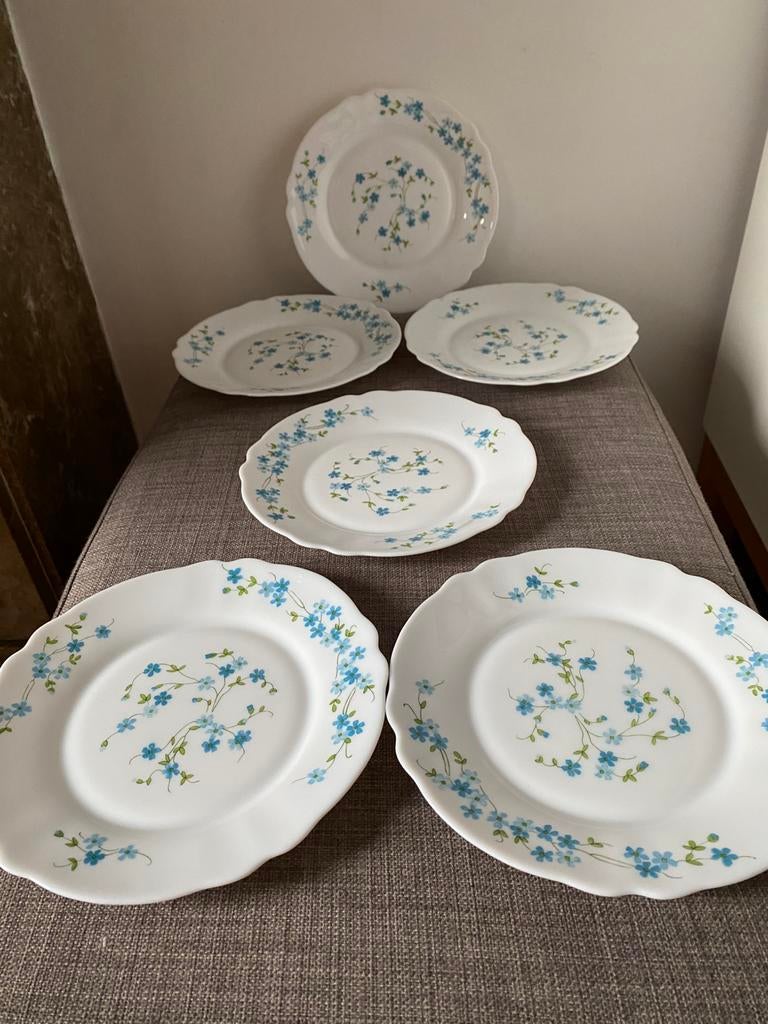 Set van zes Arcopal dessertborden met Myosotis decor, Ophalen of Verzenden