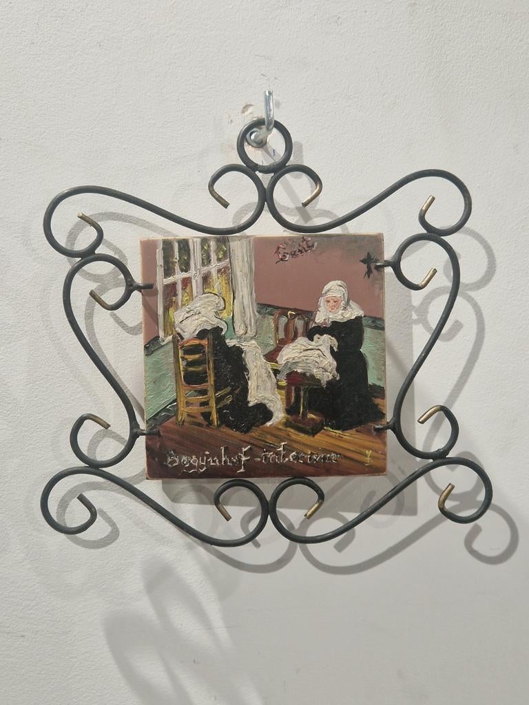 Gesigneerde geschilderde wandtegel , Begijnhof omlijsting VD, Ophalen of Verzenden