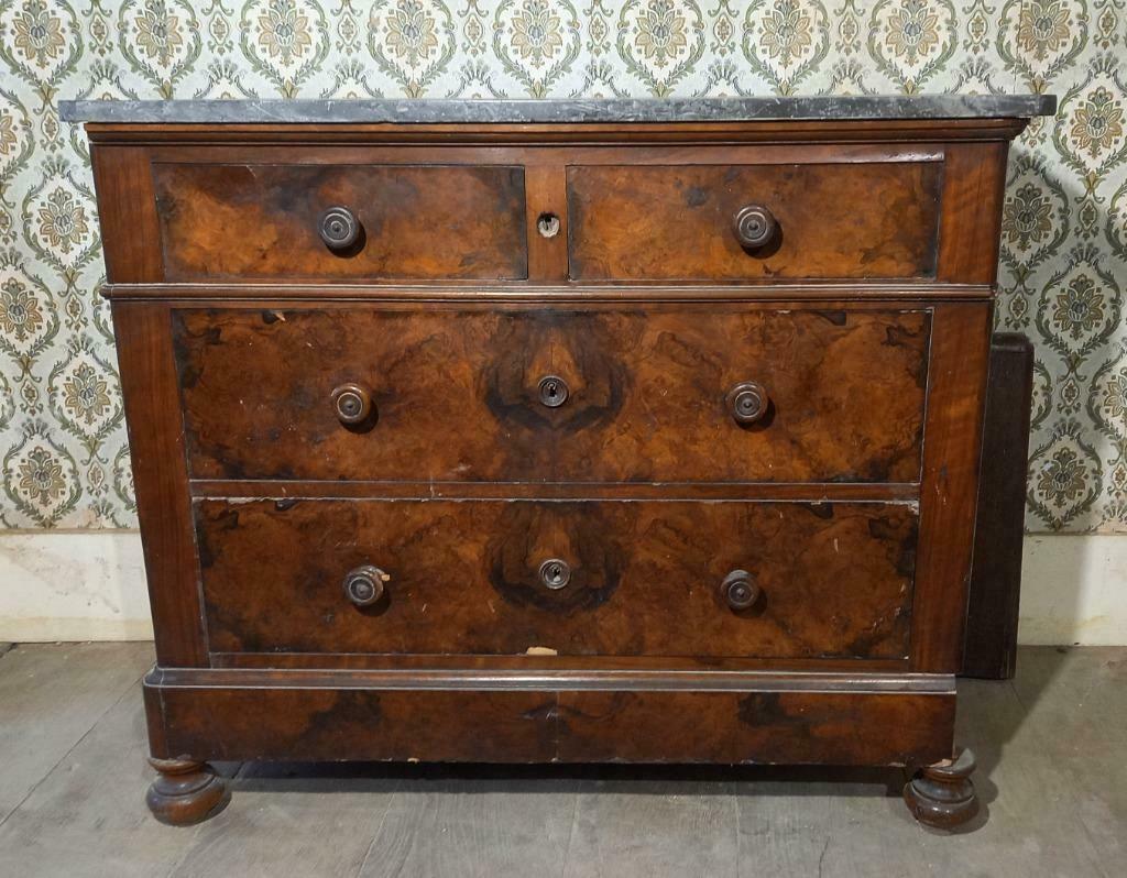 Ancienne commode (placage acajou), Maison & Meubles, Armoires | Commodes, 3 ou 4 tiroirs, Enlèvement ou Envoi, Moins de 100 cm