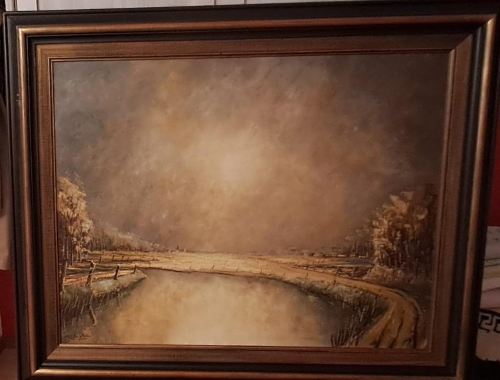 Olieverf op doek schilderij "De Dender", Antiek en Kunst, Ophalen