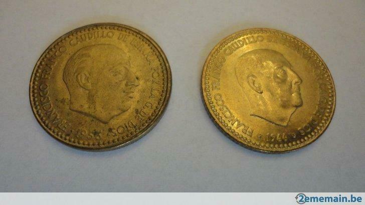 2 munten van 1 peseta 1953 (* 62) 1966 (* 75) Spanje Franco, Ophalen of Verzenden, Spanje