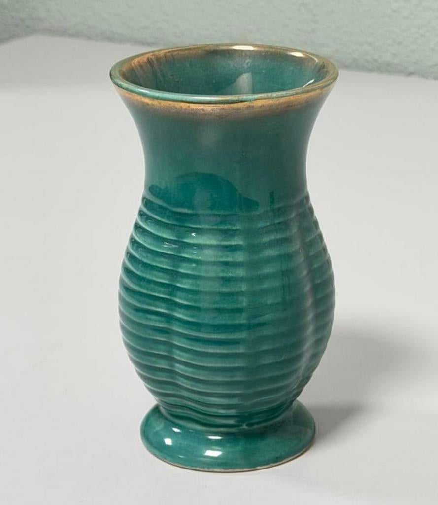 Zeldzame Vintage VEB Steinbach Vaas Turquoise Keramiek 15 cm, Antiek en Kunst, Antiek | Vazen, Ophalen of Verzenden