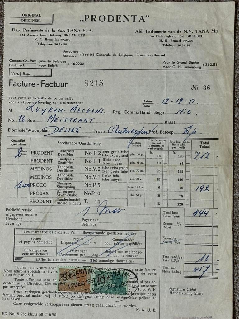 Oude factuur met takszegel taksplaat taks, Postzegels en Munten, Aandelen en Waardepapieren, Ophalen of Verzenden