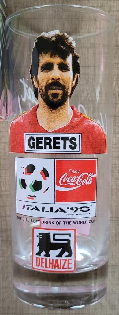 WK Italië 1990: Eric Gerets - drinkglas, Verzamelen, Ophalen of Verzenden, Zo goed als nieuw, Overige typen