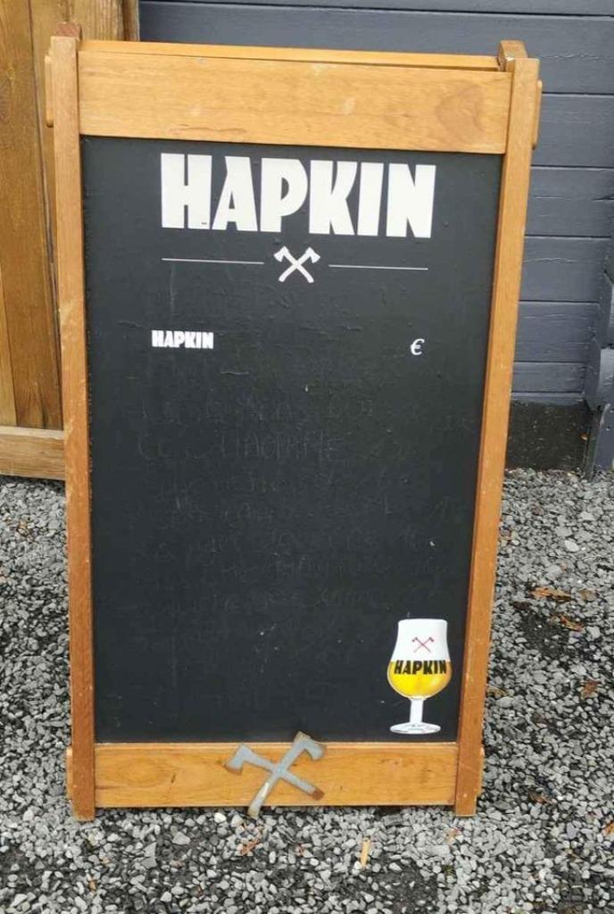 Hapkin bierezel reclamebord tafelmenusteun, Verzamelen, Biermerken, Gebruikt, Reclamebord, Plaat of Schild, Overige merken, Ophalen of Verzenden