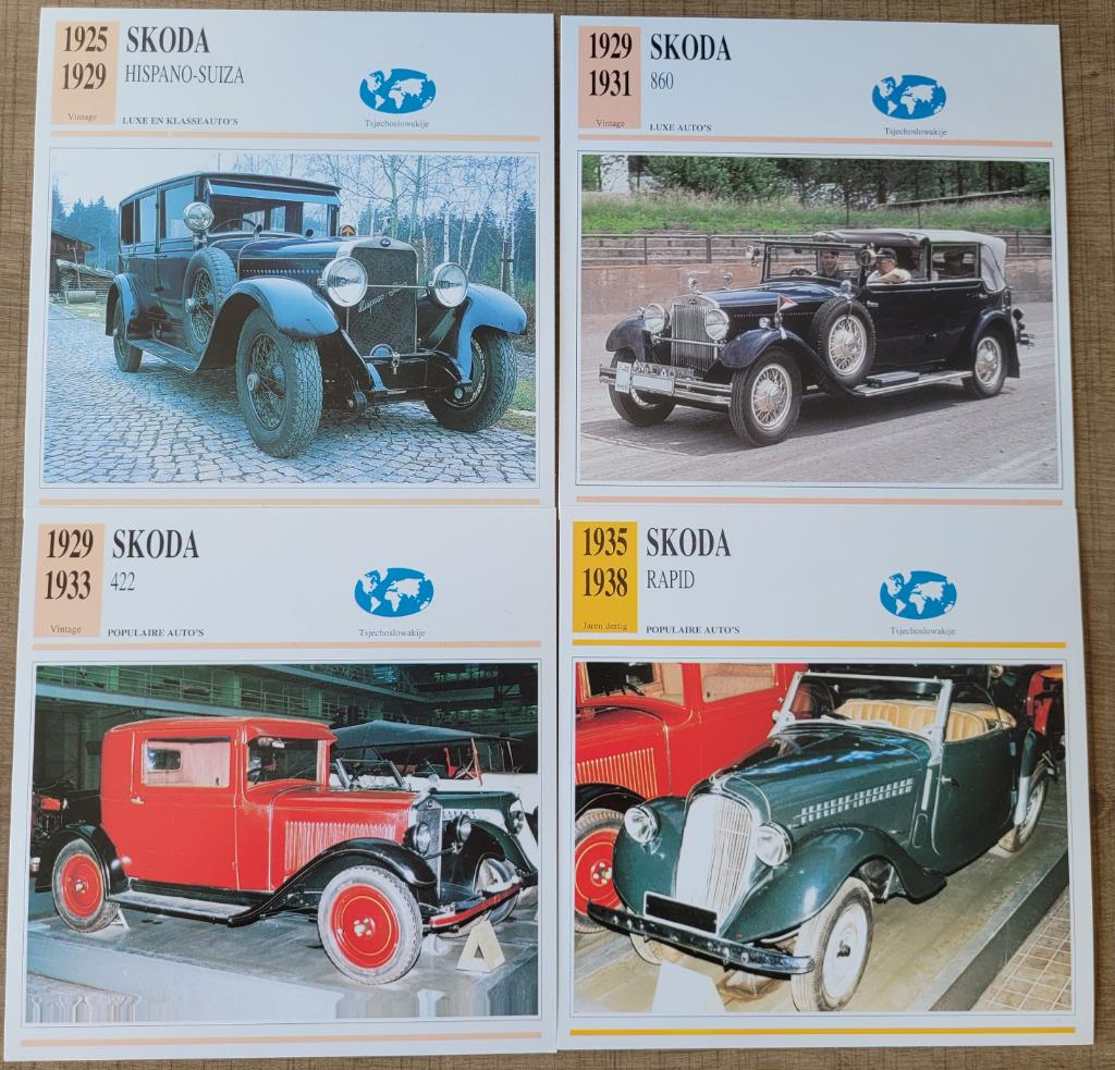 4 verzamelkaarten automerk Skoda, Verzamelen, Ophalen of Verzenden, Zo goed als nieuw, Auto's