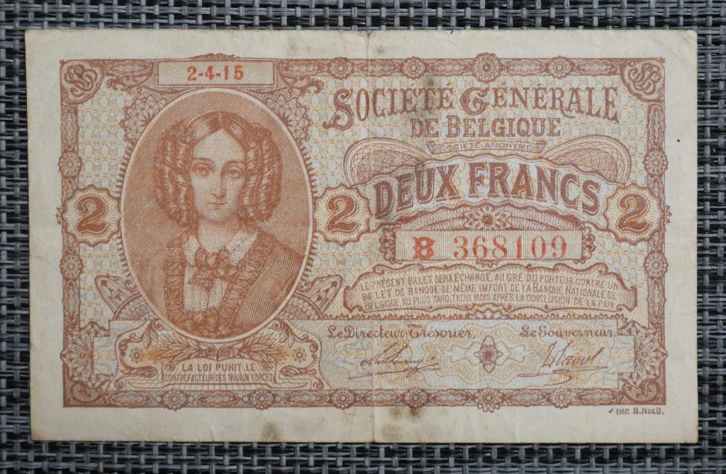 Bankbiljet 2 Francs België 02.04.15, Ophalen of Verzenden, Setje