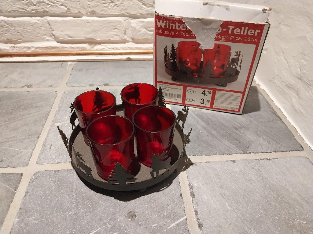 Decoratieve schaal met kaarsenhouders kerst, Ophalen of Verzenden