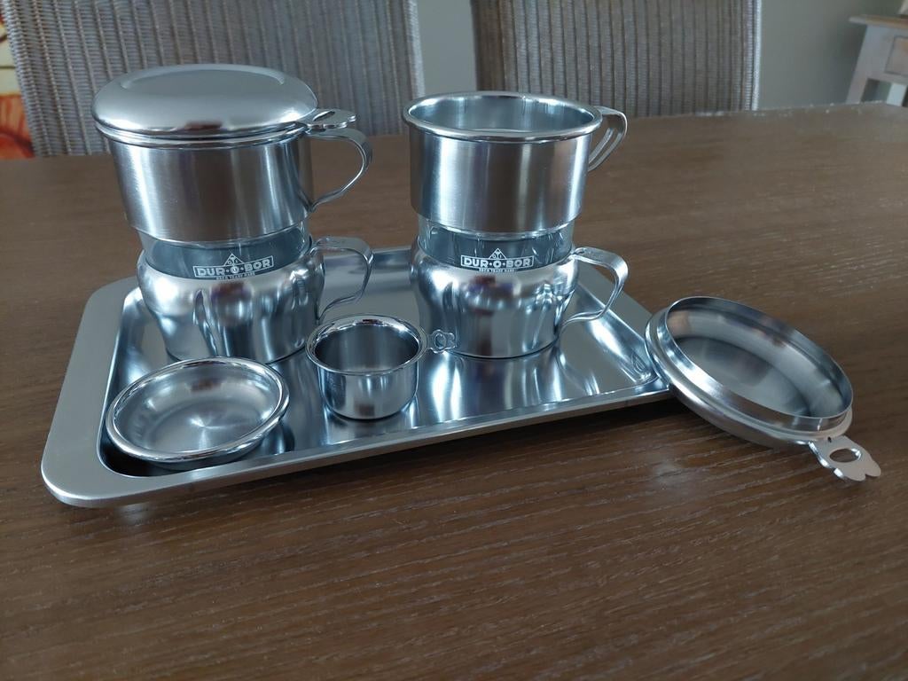 Zilver koffie tassen + filters met dienblad., Antiek en Kunst, Ophalen, Zilver
