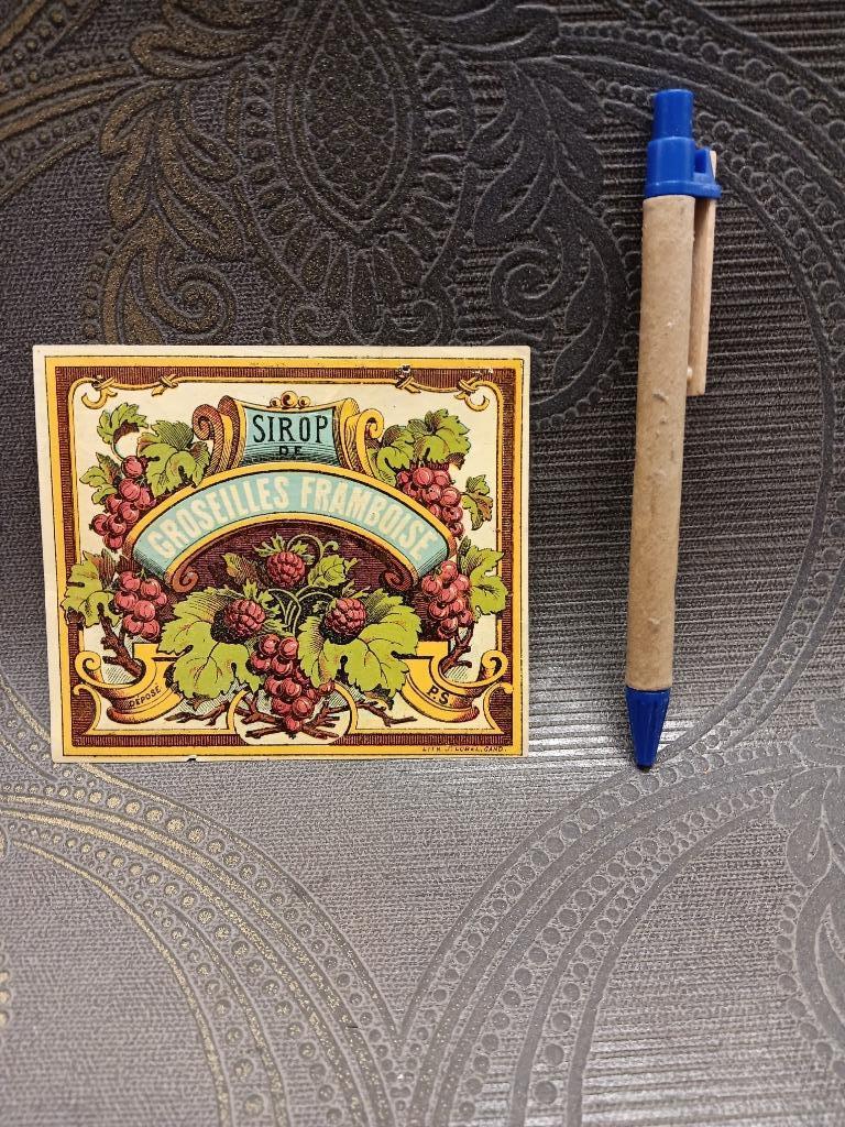 Étiquette de liqueur de framboise Sirop de Groseilles, Enlèvement ou Envoi, Utilisé, Autres types