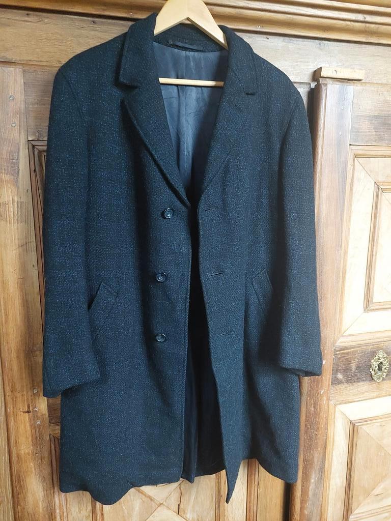 Vintage blauwe wollen jas heren maat L, Kleding | Heren, Ophalen of Verzenden, Zo goed als nieuw, Maat 52/54 (L)