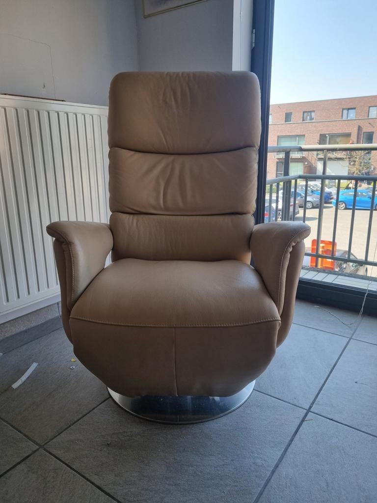 H JORT KNUDSEN Handmatige relaxstoel - Beige leer, Huis en Inrichting, Fauteuils, Leer, Ophalen