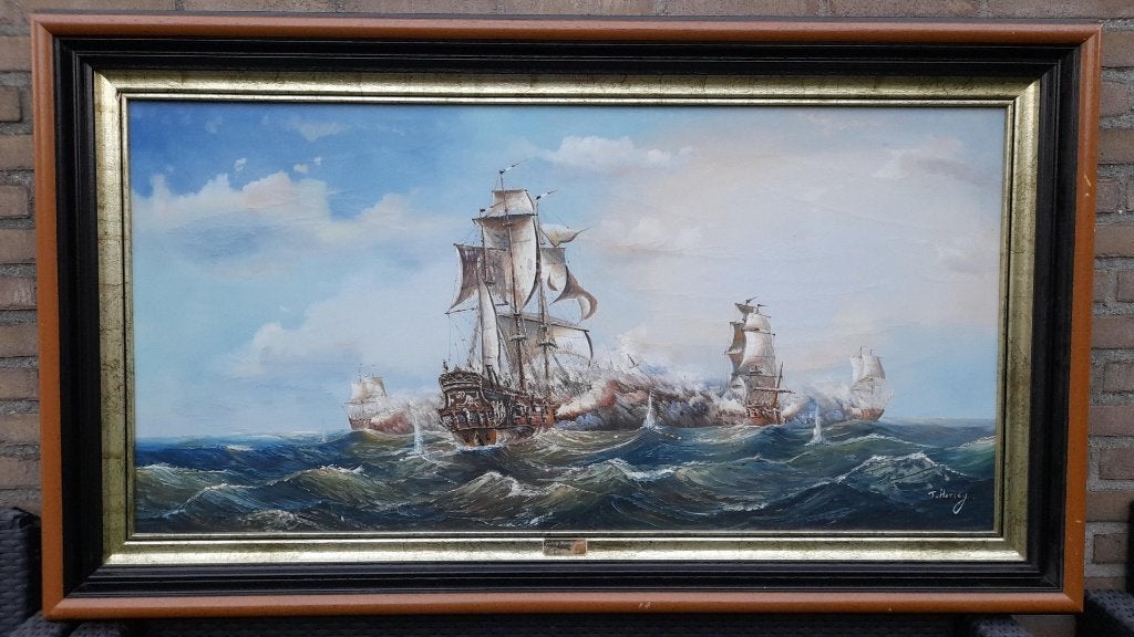 Mooi grote Prachtig schilderij op doek maat 55 x 105 cm >>, Antiquités & Art, Art | Peinture | Classique, Enlèvement, Peint à la main