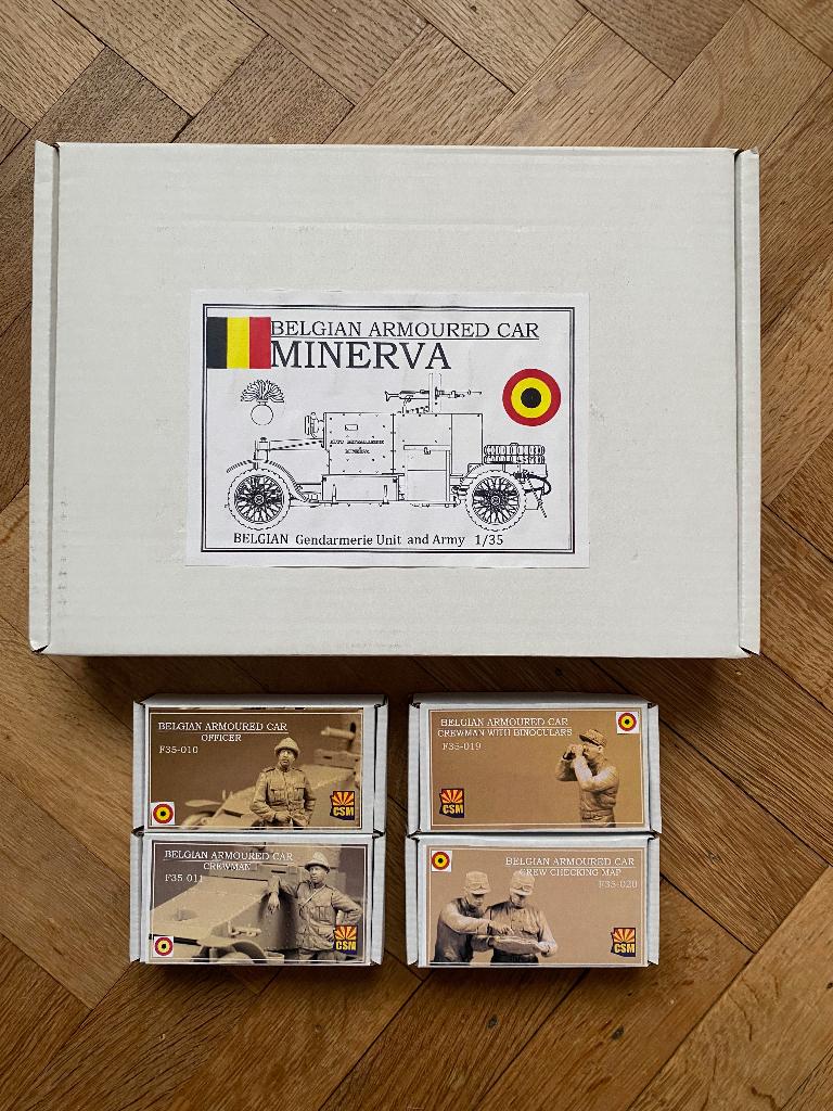 MINERVA PANTSERWAGEN + BEMANNING 5 figuurtjes - 1:35, Hobby en Vrije tijd, Modelbouw | Auto's en Voertuigen, Nieuw, Tank, 1:32 tot 1:50