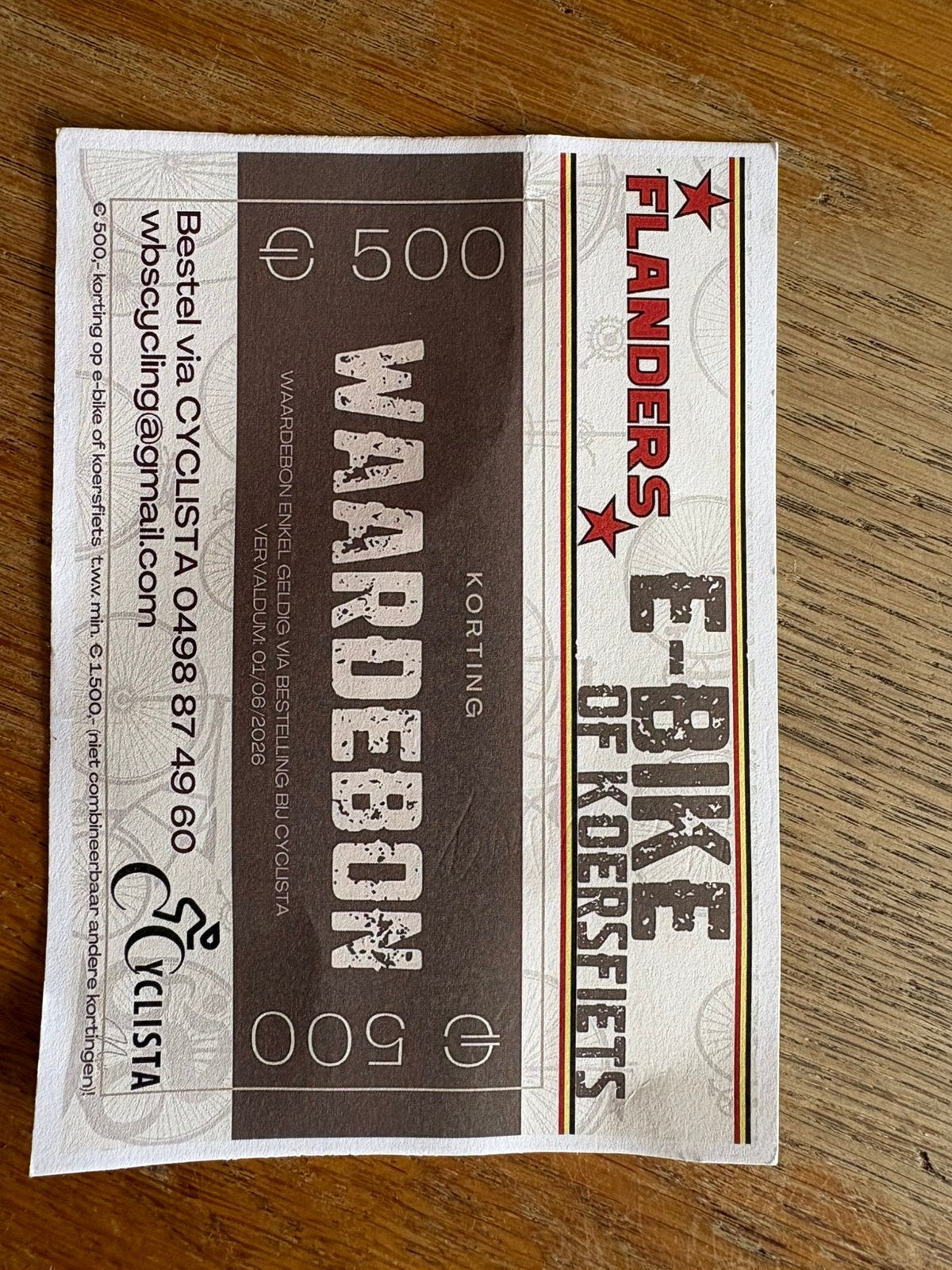 Waardebon €500 flanders, Tickets & Billets, Réductions & Chèques cadeaux