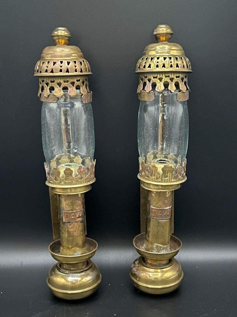 Set van 2 antieke treinlampen CAW – messing spoorweg lampen, Ophalen of Verzenden