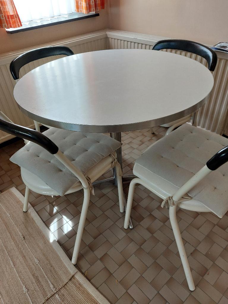 compacte witte ronde keukentafel met 4 stoelen, Huis en Inrichting, Ophalen, Gebruikt, 50 tot 100 cm, Overige materialen
