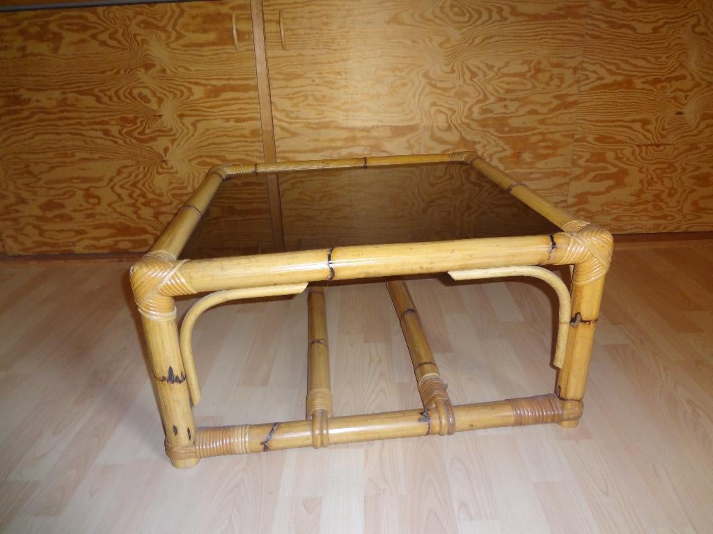 Salontafel van rotan, Huis en Inrichting, Ophalen, Gebruikt, Vierkant, Glas
