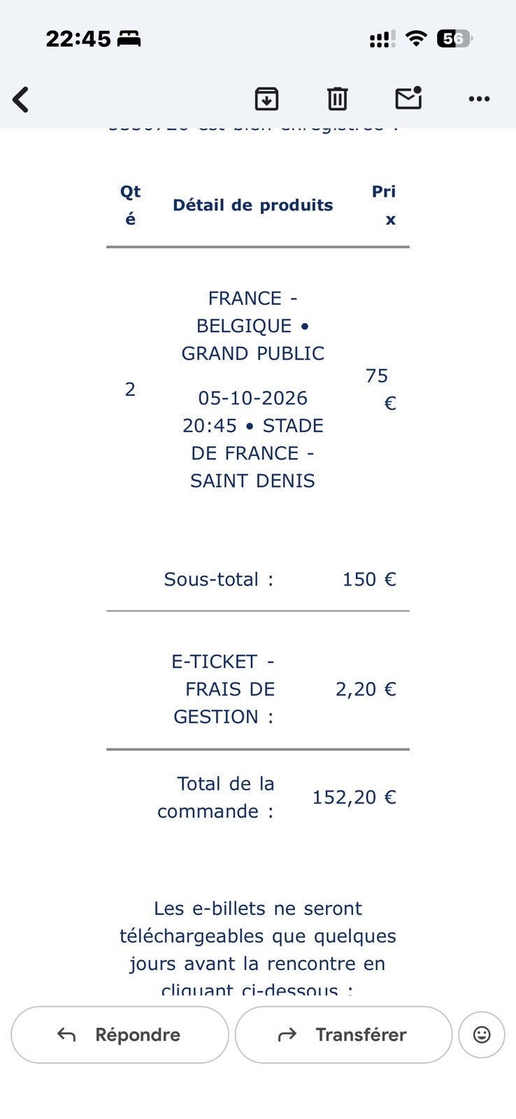 France - Belgique 2 places, Tickets & Billets